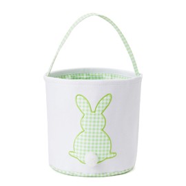 Easter Basket with Handle Easter Bucket Easter Baskets Easter Basket Bags Egg Hunt Basket Canvas Plaid Bunny Print Basket with Fluffy Tail (Green Plaid)