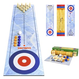 Naissgo 3-in-1 Tabletop Curling, Shuffleboard, and Bowling Game - Portable Family Game for Kids & Adults 47 inch - Easy to Set Up Desktop Indoor/Outdoor Fun (120x30cm)