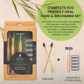 Pursonic Biodegradable Bamboo toothbrushes | Pack of 2 Wooden toothbrushes Eco-Friendly, BPA Free Soft bristles| Compostable Toothbrushes with a Wooden Razor| Natural & Organic