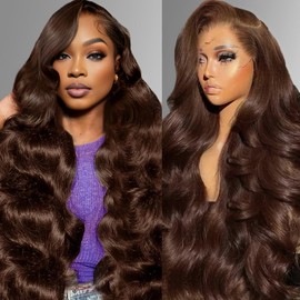 WAQI 34 Inch Chocolate Brown Lace Front Wig Brown Wig Human Hair 13x6 HD Lace Front Wigs Human Hair Pre Plucked With Baby Hair Body Wave Lace Front Wigs Human Hair Colored Human Hair Wigs For Women