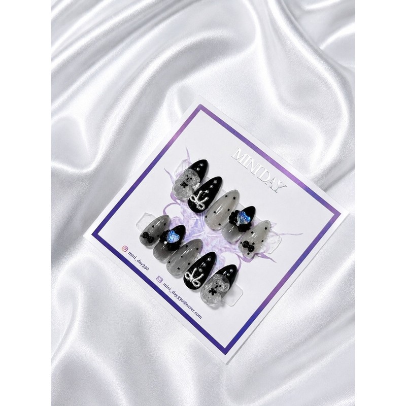 Black Angel Teddy Bear Handmade Nail Tips - Short Ballerina