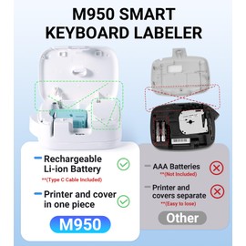 EazeID Label Maker Machine with-Tape Waterproof, Rechargeable Handheld Label Maker with Keyboard, Bluetooth Portable Label Maker Printer with Backlit Screen, Labeler for School Supplies, M950