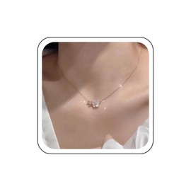 Wendalern Gold Flower Choker Necklace Diamond Cz Cherry Blossom Necklace Dainty Birthstone Flower Necklace Open Peach Outline Floral Necklace Chain Wedding Jewelry for Women and Girls