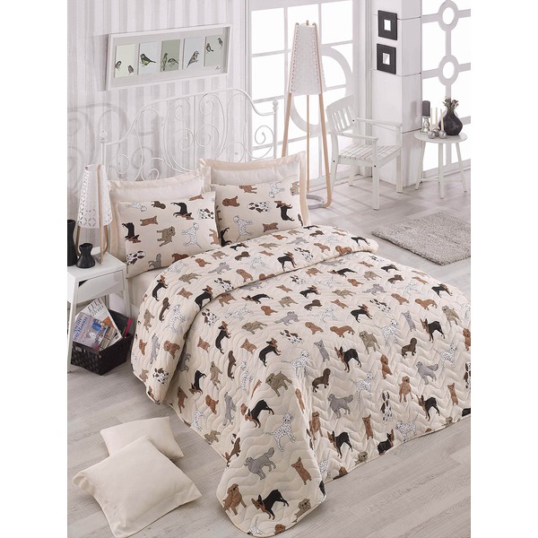 Animals Dogs Bedding, Full/Queen Size Bedspread/Coverlet Set, Dogs Themed Girls Boys Bedding, 3 PCS,