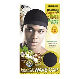 King.J Organic Deluxe Stocking Wave Cap Treated For Nutrition 4 in 1 Oil Premium Quality Heavy Durability Ultra Stretch Silky&Soft (Black-861)