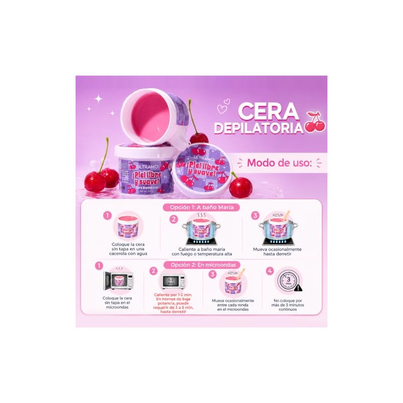 ULTRAMO Cera Depilatoria Suave | Depilacion Sin Dolor（Cereza）