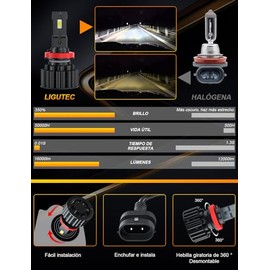 LIGUTEC Focos de Faros Delanteros LED H11 - Kit De Faros Auto 6500 K,60W 16000LM ,Chip Csp Alto Brillo Blanco Frío Impermeable IP68 Adaptable a Todo T