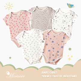 Baby Girls Short-Sleeve Bodysuit,100% Cotton 5 Pack of Baby Girls Clothes,0-24 Months Soft Breathable Summer/Spring Rompers