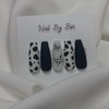 [Handmade Nail Tips] Matte Black Cow Nails - Short Oval
