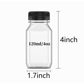 YUYUDEHM 10 Pcs 4 OZ Plastic Juice Bottle with Black Lids Transparent beverage container for Juice, Milk, Smoothies and Other Drink