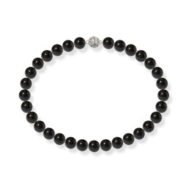Schmuckwilli Pearl Necklace for Women Magnetic Clasp – with Black Round Beads – Elegant Necklace with Shell Pearls for Any Occasion – Choker Pearl Necklace for Women, Shell, Pearl