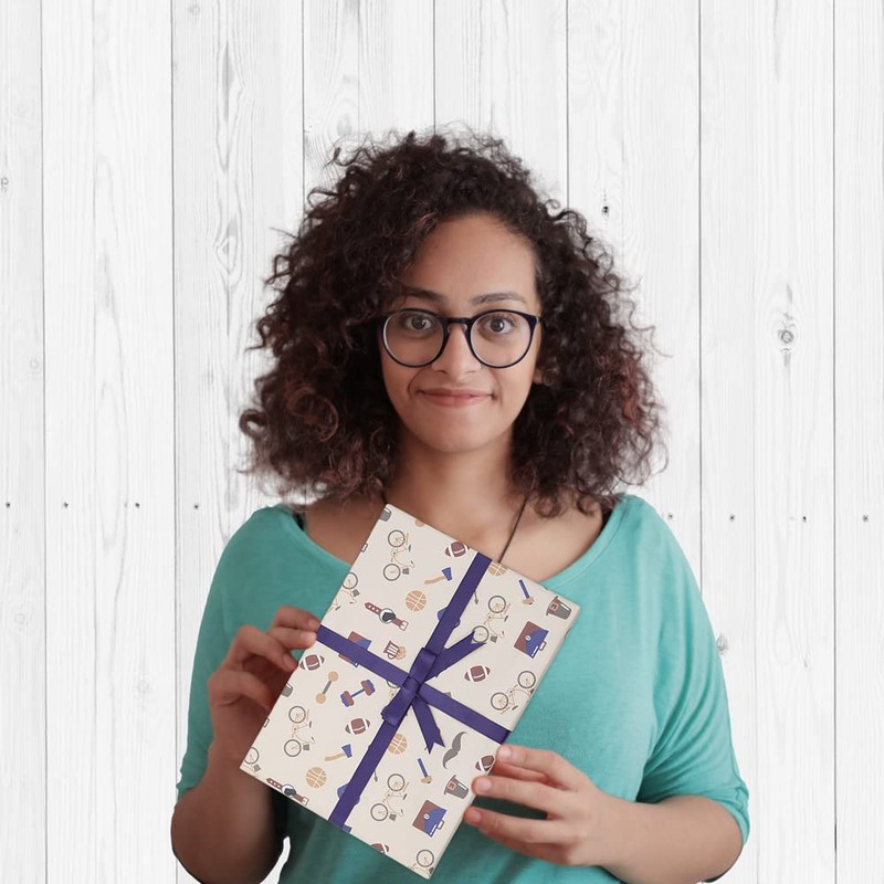Fathers Day Gift Wrap Wrapping Paper with Ribbon and Stickers,