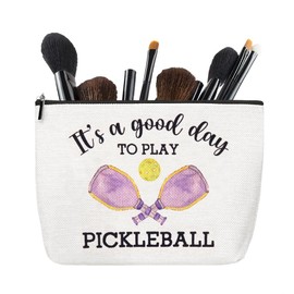 Sudaporn Pickleball Friends Bithday Christmas Gifts Pickleballs Print Makeup Cosmetic Bag Organizer Pickleballs Balls Racket Womens Toiletry Bag It's a Good Day to Play Pickleball Storage Bags Pouch