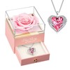 NEWNOVE Preserved Real Pink Rose with Angel Wings Necklace -Forever