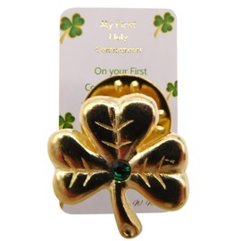 Westmon Works Irish First Communion Pin Set Metal Shamrock Lapel Brooch with Holy Card, Zinc, no gemstone