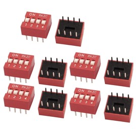 Double Row Dip Switch Assorted Kit, 10 Pcs Red Slide Type Switch 4 Position Way for Circuit Breadboards PCB