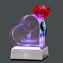 XuanMingyuan Crystal Heart Crystal Roses Valentine's Day Gift Home Decoration Gift for Wife,Lady,Mom,Birthday (Deer)