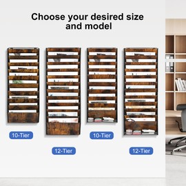 TQVAI Hanging Wall File Holder Organizer 10 Tier, Wood Paper Document Folders Magazine Storage Rack, Wall Organizer for Office Classroom Clipboard Organization, Black