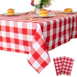 Luoqun88 2 Pack Plastic Tablecloths 137x274cm, Disposable ectangle Tablecloth, Waterproof and Spillproof Party Table Covers Wipe Clean for Party Supplies (Red Grid)