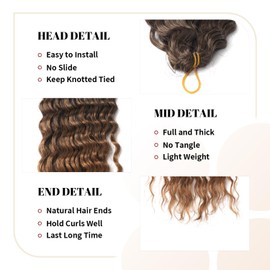 BLL Curly Braiding Hair For Boho Braids Ocean Wave Crochet Hair Human Hair Blend Deep Wave Long Wavy Braiding Synthetic Hair Extensions For Black Women (30 Inch(Pack of 1), T27)