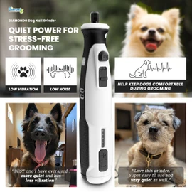 Diamondg Cordless Dog Nail Grinder with Quiet Sound & LED Tip for Large & Small Dogs, 4hrs. Runtime - Electric Dog Nail Trimmer, Heavy Duty Rotary Tool Alternative to Toenail Clippers & Filers