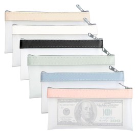 Bamyli 6 Pcs Money Bags with Zipper,Clear Cash Envelopes Coin Purse,Plastic Money Wallets,Money Envelopes for Cash Saving,for Check Wallet Receipt Organizer Tool Pouch,6 Colors