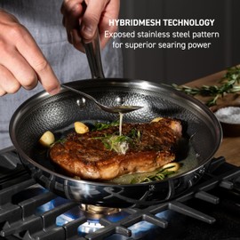 T-fal HybridMesh Tri-Ply Stainless Steel Fry Pan 12 Inch, Induction Oven Safe 500F, Metal Utensil Safe, Ideal For Searing, Cookware, Dishwasher Safe Pots and Pans, Needs Pre-Heating, Silver/Black