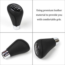 Juttzzei Gear Knob 5 Speed Car Gear Lever Universal Gear Stick Leather Gear Knob Tuning Manual with 4 Adapters 8 mm 10 mm 11 mm 12 mm for Manual Cars with 5 Speed Manual Transmission Black Stitching