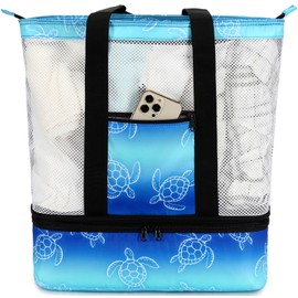 Bluboon Mesh Beach Bag with Cooler Sections Pool Bag for Women Detachable Insulated Picnic Bag and Solid Zipper Closure Travel Tote Shoulder Bag