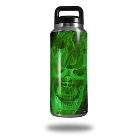 WraptorSkinz Skin Decal Wrap for Yeti Rambler Bottle 36oz Flaming Fire Skull Green (YETI NOT Included)