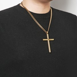 HZMAN Large Cross Necklace for Men High Polished Stainless Steel Heavy Oversize Cross Pendant Christian Faith Jewelry Gift 7mm Cuban Chain, Stainless Steel, No Gemstone