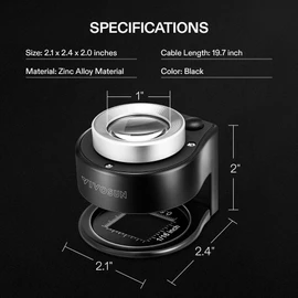 VIVOSUN 30X Rechargeable Loupe Magnifier with White LED Light and UV Light, Portable Magnifying Glass with Optical Glass Lens & Scale for Jewelry, Textile, Gems, Stamps, Coins and Plants