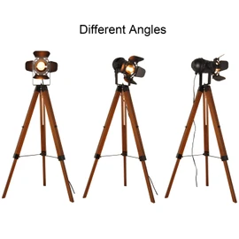 Decoluce Vintage Tripod Floor Lamp, Height Adjustable Wooden Camera Tripod Rotatable Spotlight Tall Standing Light, Nostalgic Cinema Lamps for Living Room, Bedroom, Studios Decor(Black)