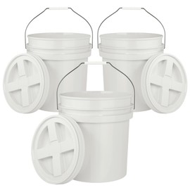 5-Gallon White Bucket Pail with Gamma Seal Screw on Airtight Lid, Heavy-Duty 90MIL Extra Durable, Food Grade, Metal Handles with Plastic Grip for Easy Carrying, Easy Stack & Store, BPA Free - 3 Pack