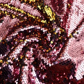 David Angie Sequin Fabric Shimmer Reversible Sequin Fabric, Quality Material Mesh Sequins for Sewing DIY Graffiti Wedding (Pink+Gold, Half Yard)