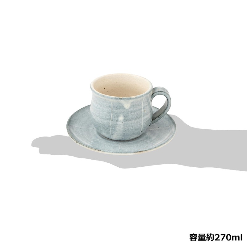 Marui Pottery MR-3-4399 Shigaraki Ware Hechimon Cup & Saucer, Capacity: