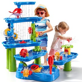 PEADUCK Water Table for Kids 3 4 5 6 7 Years Old, 3-Tier 4 Areas Water Table Activity Sensory Outside Toys for Toddlers 3-5, Beach Backyard Outdoor Play Table Gift for Boys Girls