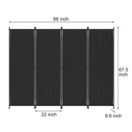 Morngardo Room Divider, Folding Privacy Screens, 4 Panel Room Partitions, 88" Foldable Wall Dividers, Portable Separating for Home Office Bedroom Dorm Decor (Black)