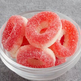 Kervan Gummy Strawberry Rings 5 lb. - Neon Gummy Strawberry Rings