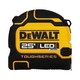 DEWALT 25FT ToughSeries Lighted Tape Measure, Slide Lock, 100 ft Drop Rating, 17 ft Max Reach, Built-in LED, 3 Hour Runtime, Includes USB Charging Cable (DWHT35625S)