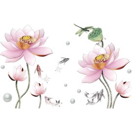 CNUSER 3D Wall Stickers DIY Flower Wall Decal Removable Waterproof Wall Art Decor for Bedroom Living Room Offices Home Decoration (Pink Lotus)