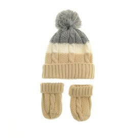 Ziggle Baby - Cable Knit Bobble Hat and Mittens Set - Baby Essentials - Comfy Warmth - Baby Clothes - Baby Gift - 12 to 24 Months - Beige, Cream, Grey