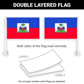 G128 2 Pack: Haiti Haitian Car Flag | 11x17 In | Double LiteWeave Pro Series Double Sided Printed 150D Polyester | Flagpole Included | Perfect for Festival Celebrations, Parades