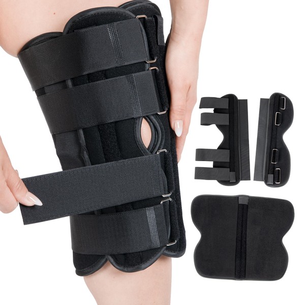 Alpha Medical 20” Long Adjustable Three Panel Orthopedic Knee Immobilizer – Supportive & Adjustable Side Panels – Knee Brace Stabilizer – Knee Immobilization L1830