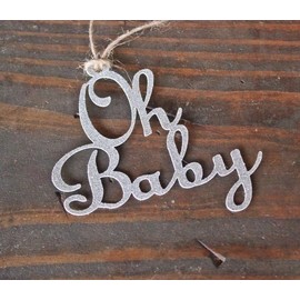 10PCS Oh Baby Script Baby Shower Tags | Baby Shower Boy Baby Shower | Boy Baby Shower Decor | Birthday Centerpiece Decoration(Silve)