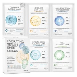 #OOTD Hydrating Sheet Mask Starter Kit Paquete Variado Para El Cuidado De La Piel, Seca, Ance, Piel Sensible, Mascarilla Facial Vegana Coreana Para Hombres Y Mujeres, Colágeno, Cica