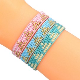 Glücksarmband Perlen Partner für Damen Mädchen, Handgefertigt Reisperlen Bracelet Verstellbare, Gute Reise Talisman Wunsch Sicherheit Wohlstand Geschenk Böhmische Freundschaft Gewebte Armband