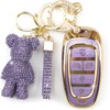 Rayslesan Cute Key Fob Cover with Rhinestone Bear Charm, Bling TPU Smart Key Case for Women, Compatible with Hyundai Tucson 2022-2024 Sonata 2019-2023 Santa Cruz 2021-2024 (5-Button, Gold Purple)