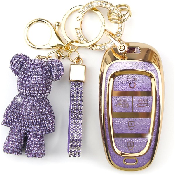 Rayslesan Cute Key Fob Cover with Rhinestone Bear Charm, Bling