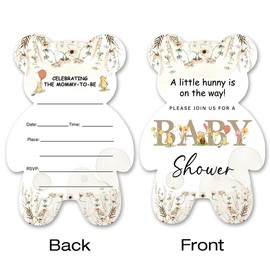 brayqu Winnie the Pooh Girl Baby Shower Invitations, Pooh Bear Baby Shower Party Bear Shaped Invitations Fill-in (20 Invitations with Envelopes)